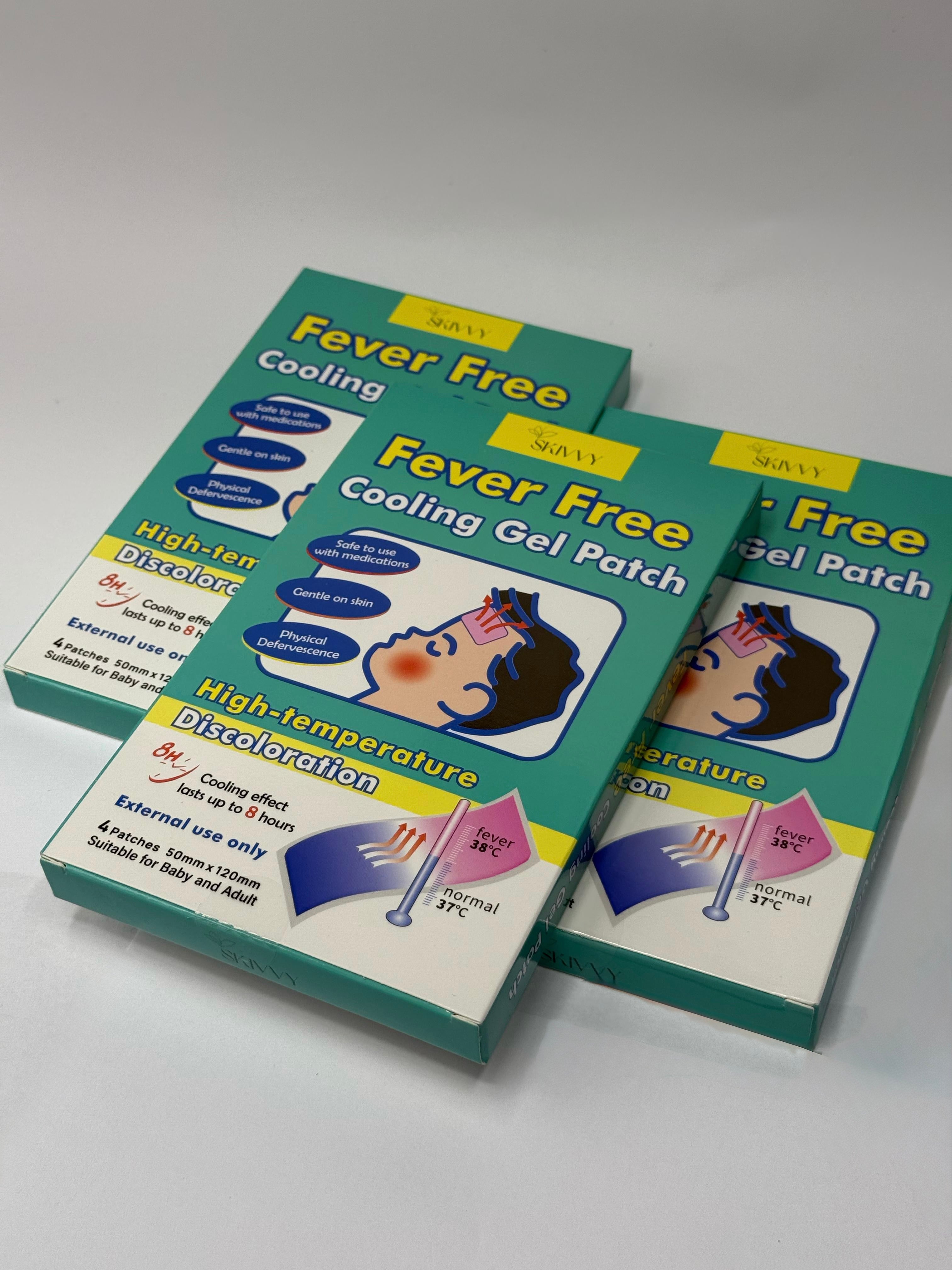 Skivvy Cooling Patch – Instant Fever & Migraine Relief with Color-Changing Technology (4 patches)